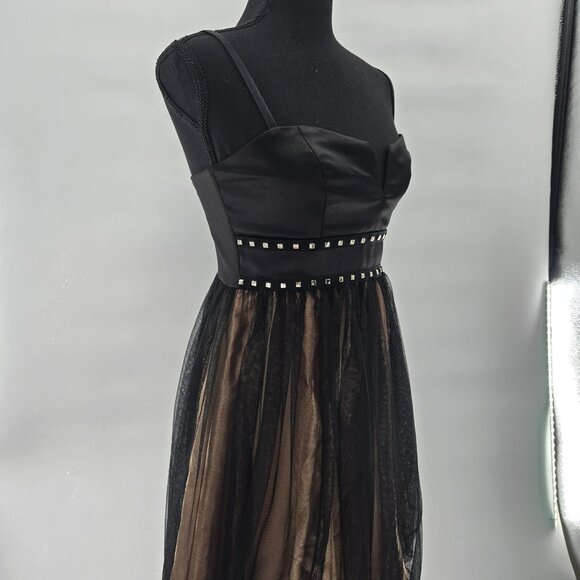 Jessica McClintock for Gunne Sax Black Gold V-Neck Mini Dress Juniors 5 - Picture 7 of 10